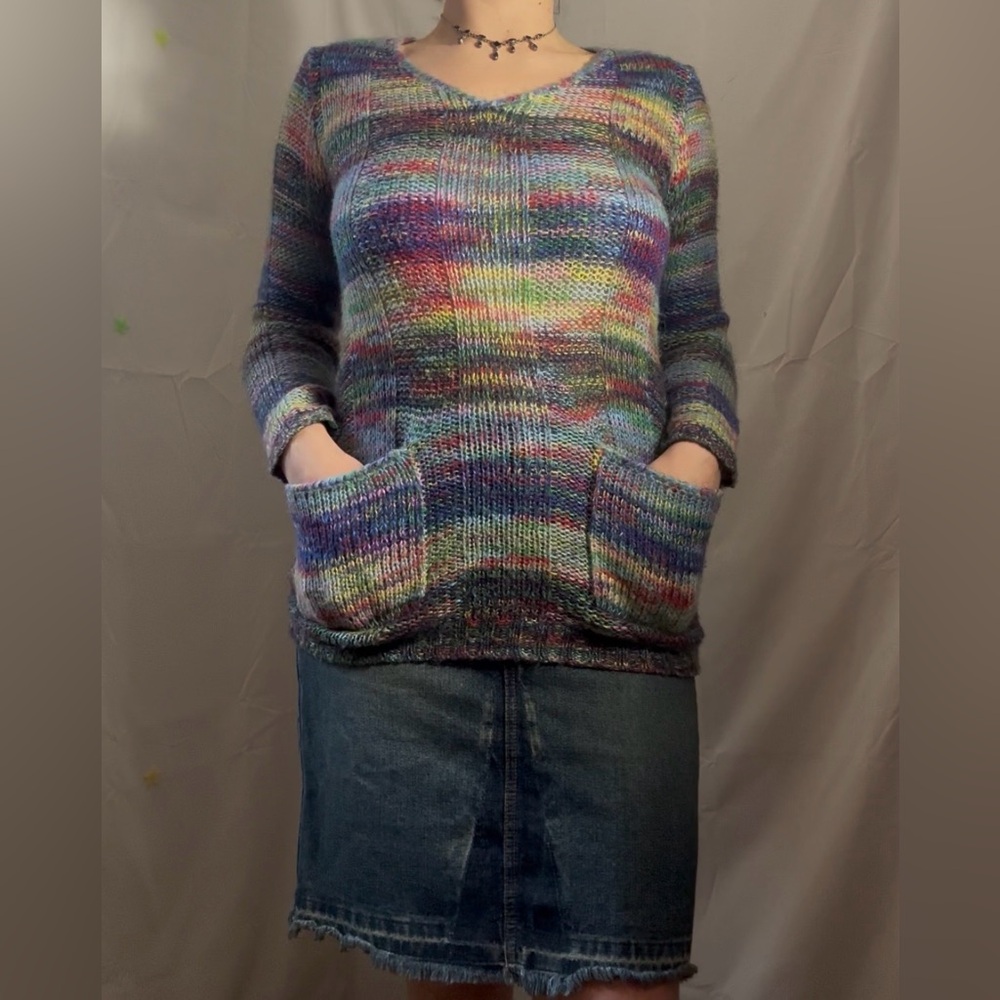 Y2K Rainbow Knit Long Sleeve girly Cozy Sweater Size L - Picture 4 of 16